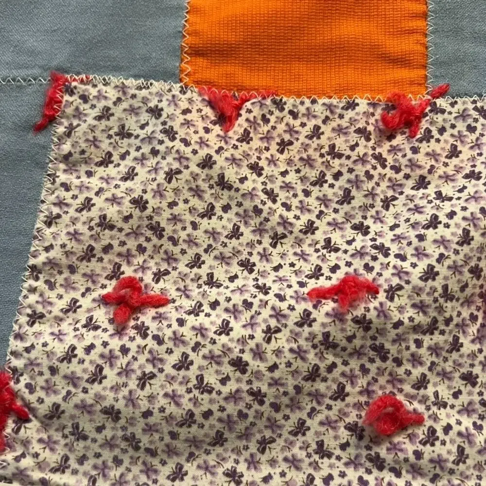 Vintage Patchwork Blanket Floral Reversible Handmade 62.5